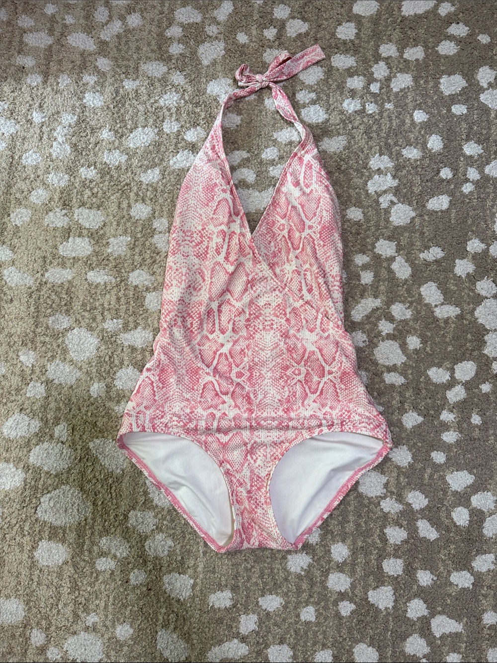 Pink Snake-Print Halter One-Piece Swimsuit